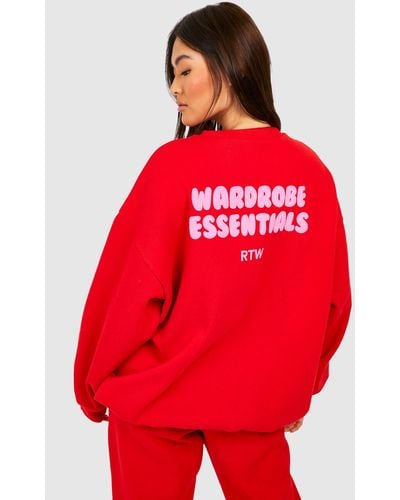 Boohoo Wardrobe Essentials Slogan Oversized Jumper - Red