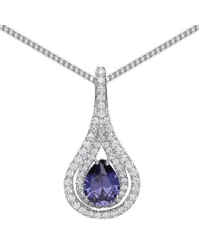 Jewelco London Silver Blue Pear Cz Tear Of Joy Pendant Necklace 18 Inch - Gvp319
