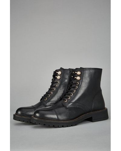 Dorothy Perkins Leather Oyster Pearl Hiker Boot - Black