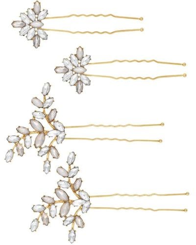 Mood Gold Crystal And Opal Hair Pins - Pack Of 4 - White