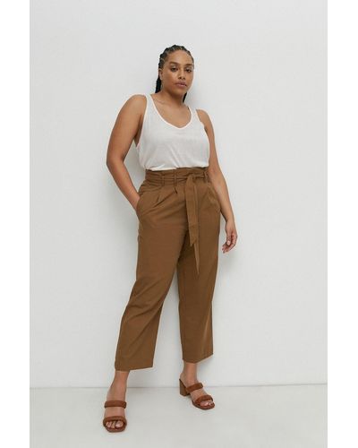 Warehouse Plus Size Twill Paper Bag Tie Belt Trousers - Natural