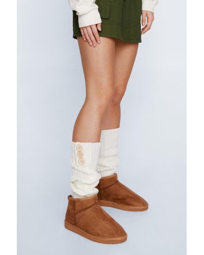 Nasty Gal Ribbed Button Leg Warmers - Natural