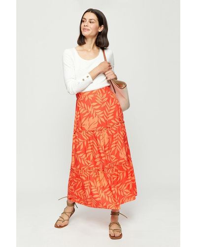 Dorothy Perkins Coral Orange Leaf Tiered Midi Skirt