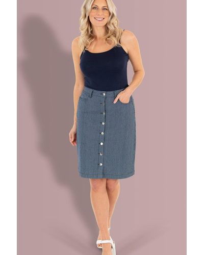 Klass Striped Button Front Skirt - Blue