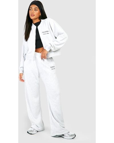 Boohoo Club 1988 Embroidered Zip Bomber Straight Leg Tracksuit - White