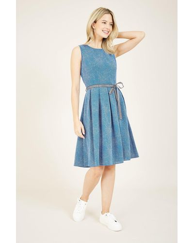 Yumi' Spotted 'amber' Skater Dress - Blue