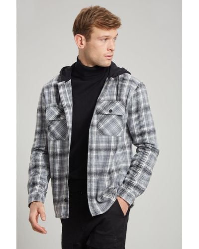 Burton Hooded Check Overshirt - Grey