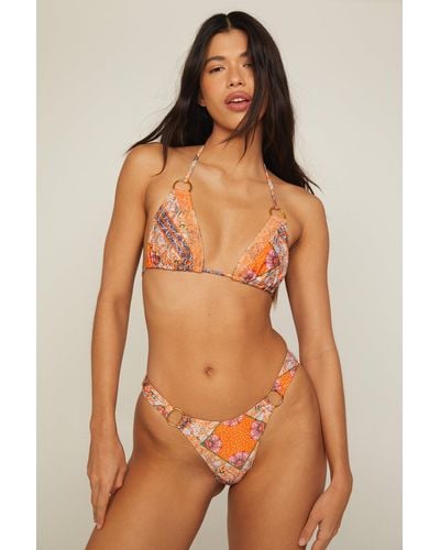 Nasty Gal Tile Tassel And Ring Triangle Bikini Set - Orange
