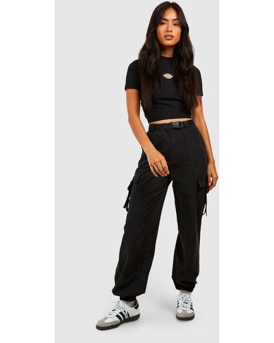 Boohoo Buckle Detail Belted Cargo Trousers - Black