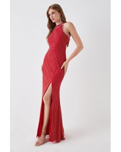 Coast Embellished Open Back High Neck Ball Gown - Red