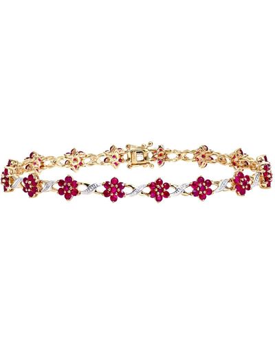 Jewelco London 9ct Gold 3.5pts Diamond 6.3ct Ruby Flower Cluster Bracelet - Pbcaxl02648yru - Red
