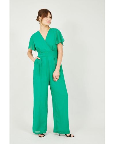 Yumi' Green Jumpsuit With Angel Sleeves