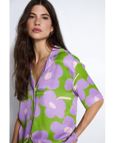 Warehouse Short Sleeve Resort Shirt In Floral - Green