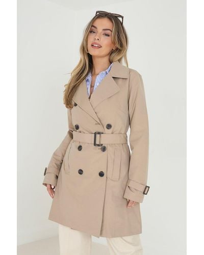 Brave Soul 'brandy' Double Breasted Short Trench Coat - Natural