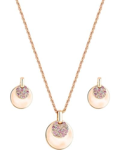 Mood Rose Gold Pink Pave Double Disc Pendant And Earring Set - Metallic