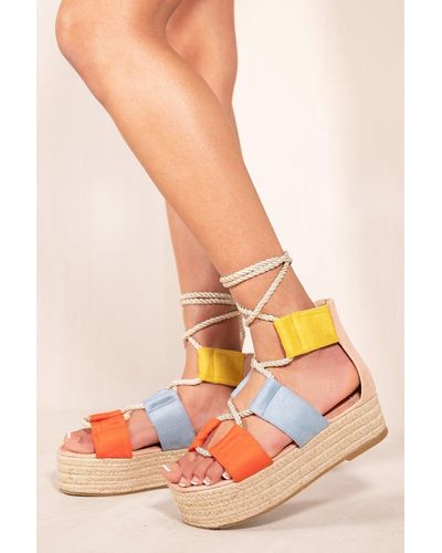 Where's That From 'peyton' Rope Lace Up Flatforms - Pink