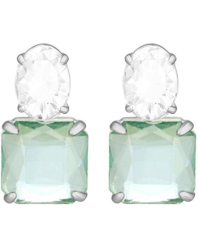 Mood Silver Crystal And Light Azore Double Drop Earrings - Green