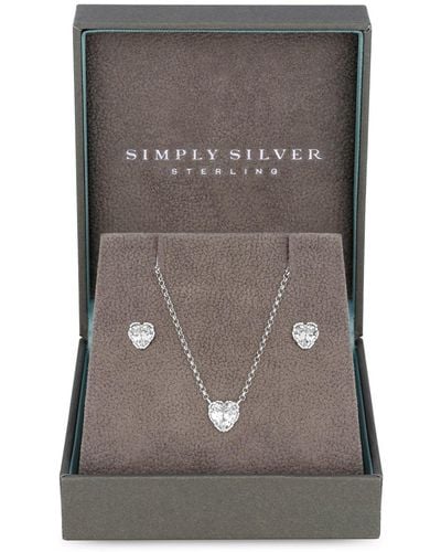 Simply Silver Sterling Silver 925 Silver And Crystal Heart Set - Gift Boxed - Grey