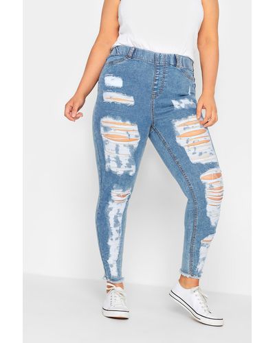 Yours Ripped Jeggings - Blue
