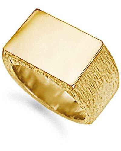 Jewelco London 9ct Gold Engravable Barked Initial Blank Plate Signet Ring - Jir010 - Metallic