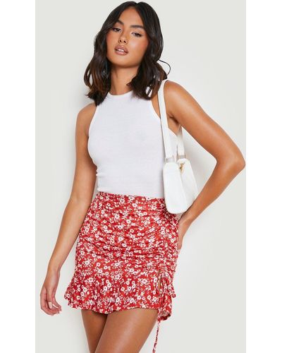 Boohoo Ditsy Floral Ruched Side Mini Skirt - White