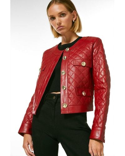Karen Millen Petite Leather Quilted Trophy Jacket - Red