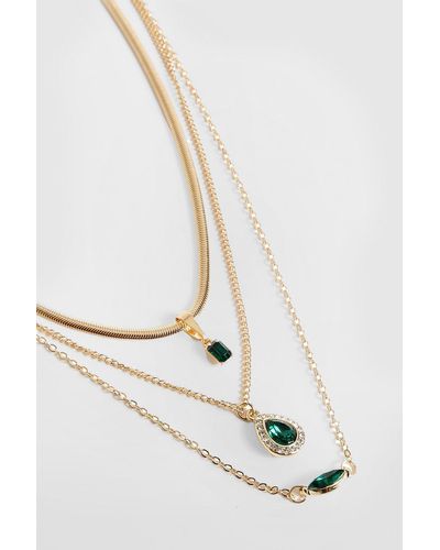 Boohoo Triple Chain Emerald Necklace - Natural