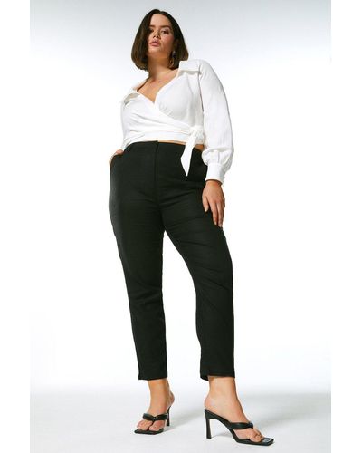 Karen Millen Plus Size Linen Viscose Woven Straight Leg Trouser - Black