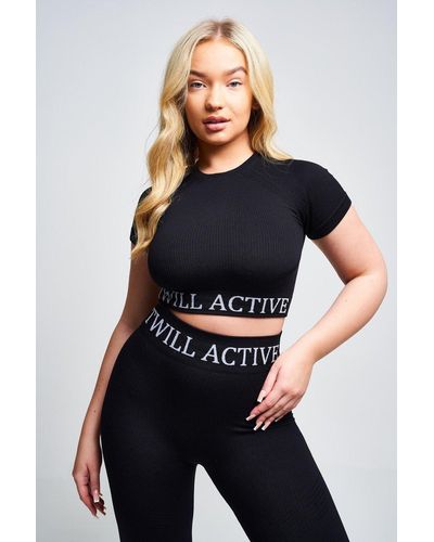 Twill Active Avra Panel Recycled Seamless Crop Top Black - Blue