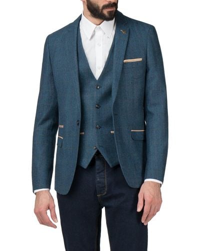 Marc Darcy Dion Check Slim Fit Suit Jacket - Blue
