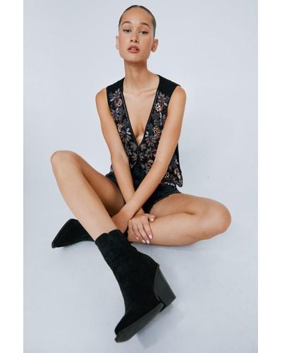 Nasty Gal Faux Suede Ankle Cowboy Boots - Black