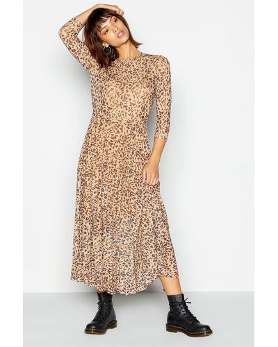 Red Herring Brown Leopard Print Mesh Midi Dress - Natural