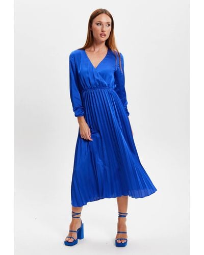 Liquorish Royal Blue Midi Dress With Pleat Details