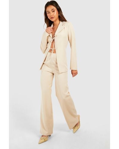 Boohoo Wide Leg Tailored Trousers - Natural