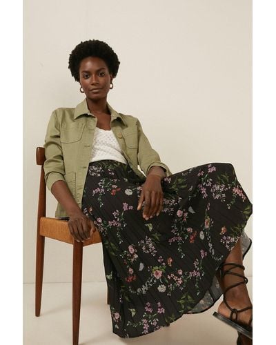 Oasis Floral Pleated Midi Skirt - Black