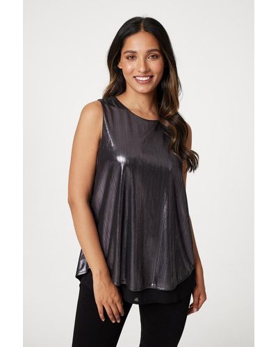 Izabel London Metallic Sleeveless Layered Top - Black