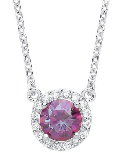 Jewelco London Silver Rainbow Quartz Solitaire Halo Charm Necklace 15 Inch - Gvk158mq - Purple