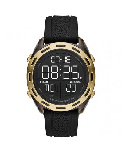 DIESEL Gold Plated Stainless Steel Fashion Digital Quartz Watch - Dz1901 - Black