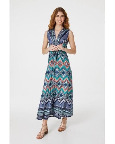 Izabel London Tie Dye Twist Front Maxi Dress - Blue