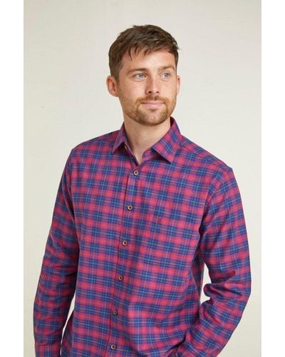 Double Two Wine & Navy Check Long Sleeve Casual Shirt - Purple