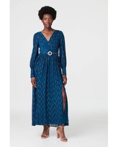 Izabel London Long Sleeve Wrap Maxi Dress - Blue