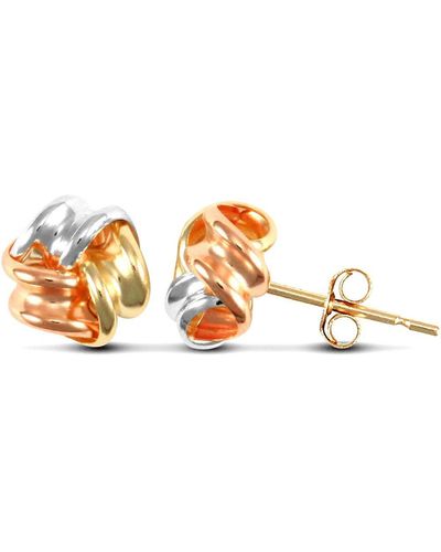 Jewelco London 9ct Yellow White And Rose Gold Love Knot Stud Earrings - Multicolour