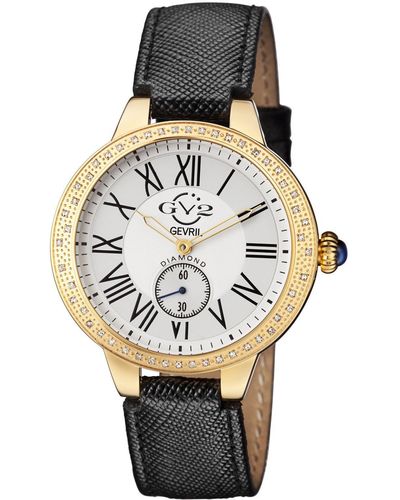 Gv2 Astor White Dial 9107 Leather Swiss Quartz Watch - Black