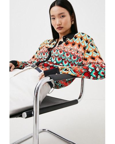 Karen Millen Geo Print Viscose Crepe Woven Shirt - Multicolour