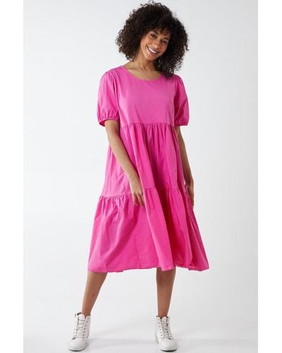 Blue Vanilla Puff Sleeve Tiered Midi Dress - Pink
