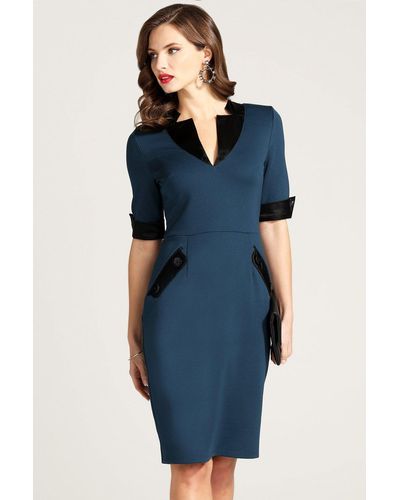 Hot Squash Contrast Collar Short-sleeved Dress - Blue
