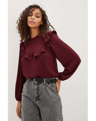 Dorothy Perkins Wine Satin Pie Crust Frill Top - Red