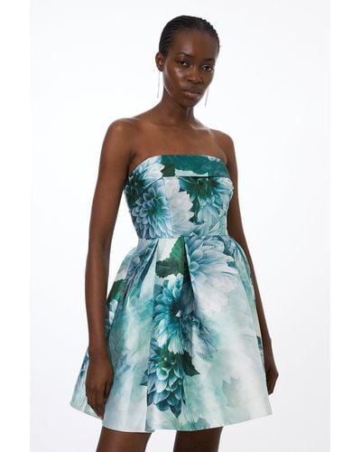 Karen Millen Tall Floral Prom Woven Mini Dress - Blue