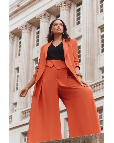 Karen Millen Plus Size Soft Tailored Wide Leg Trouser - Orange