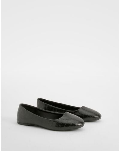 Boohoo Wide Fit Croc Ballet Flats - Black